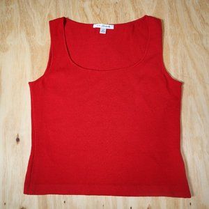 St John Red Knit Sleeveless Tank Top Shirt Women's Size P Made in USA Scoop Neck